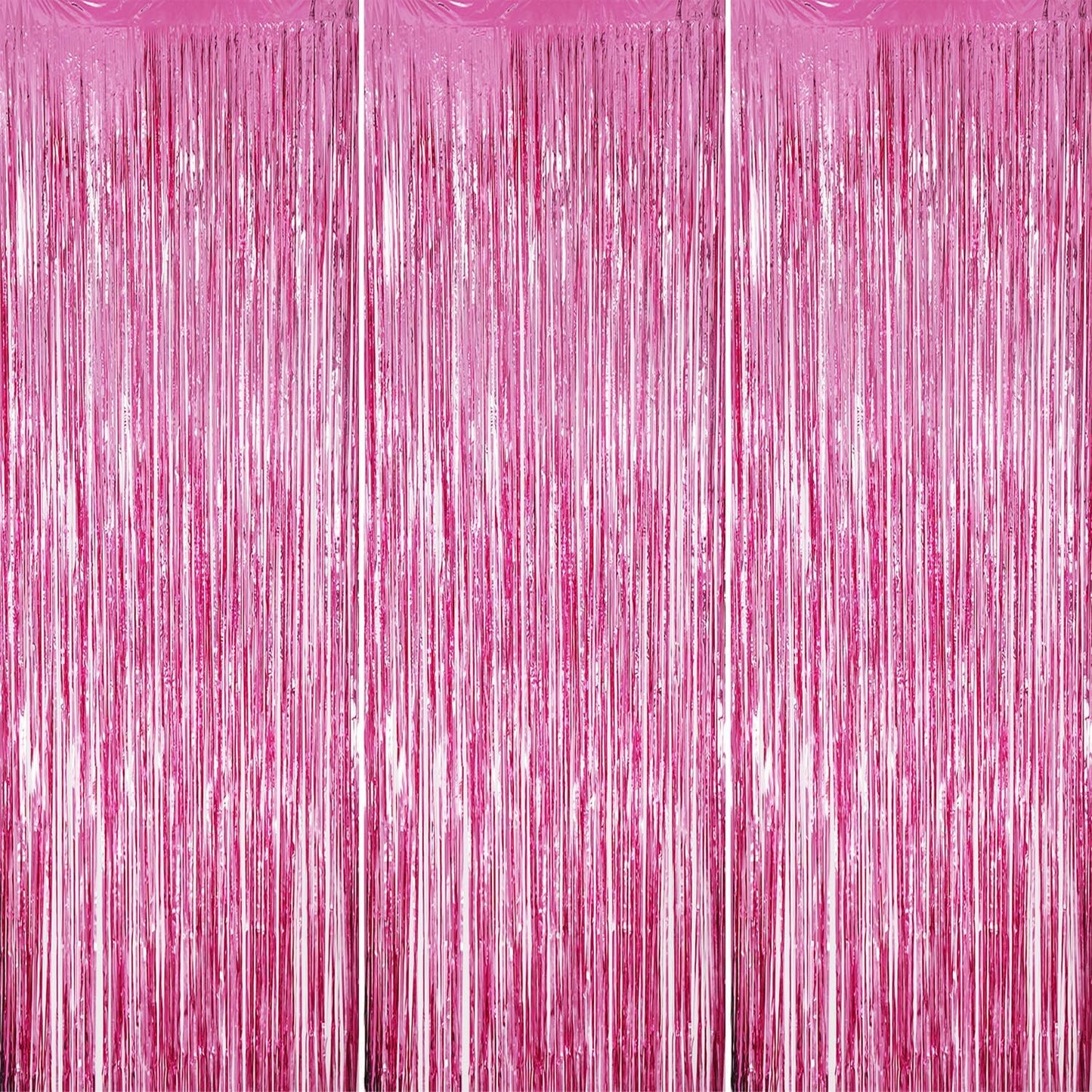 3 Pack Foil Fringe Backdrop - Pink Shiny Tinsel Curtains for Party Decoration/Photo Booth Props - 3.3x8.2 FT Metallic Foil Backdrop for Birthday, Wedding, Graduation, Christmas.