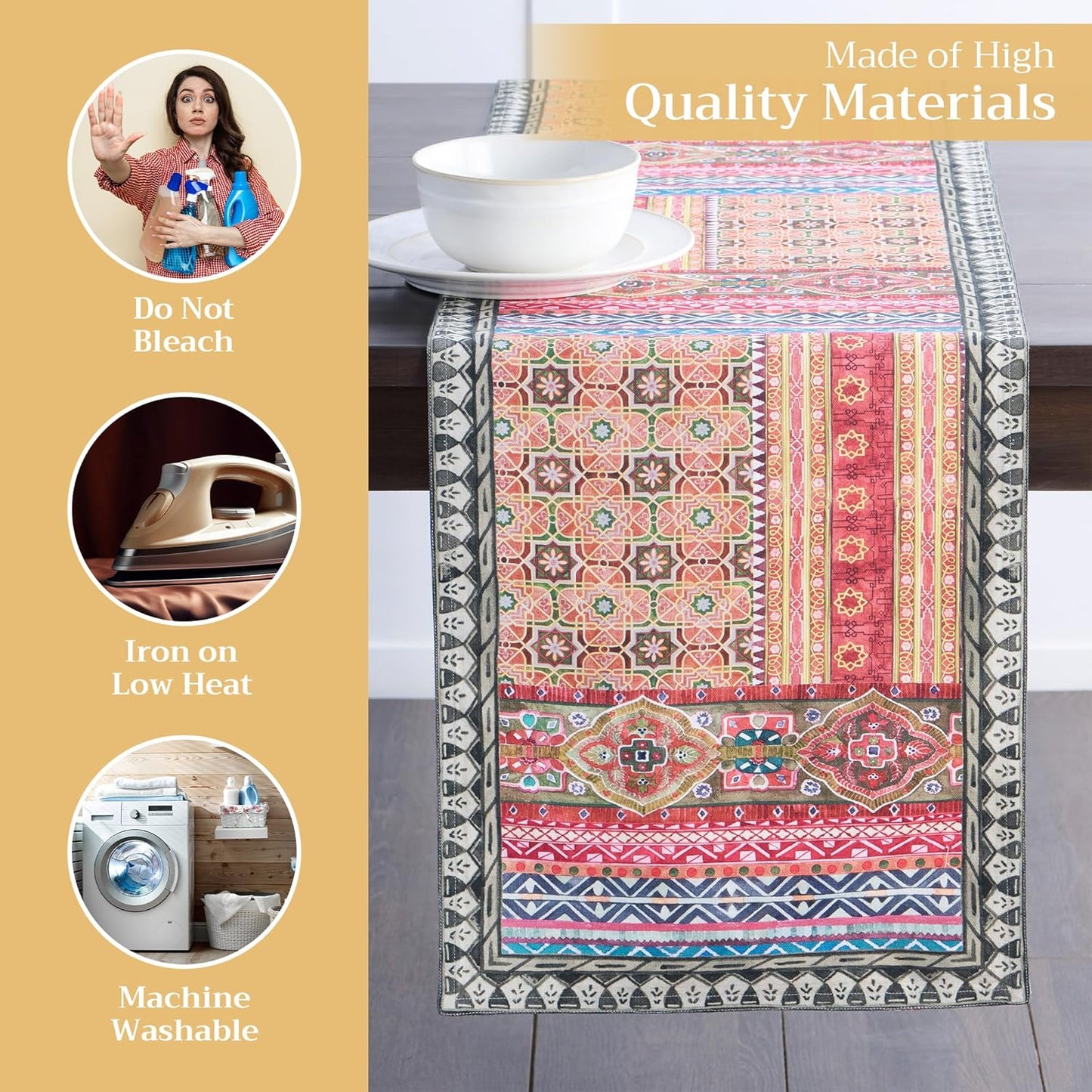 Maison d' Hermine Table Runner 100% Cotton Double Layer Table Runners 108 inches Long for Thanksgiving Christmas Decorations Home Kitchen Dining Party Wedding (Ispahan, 14.5" x 108")