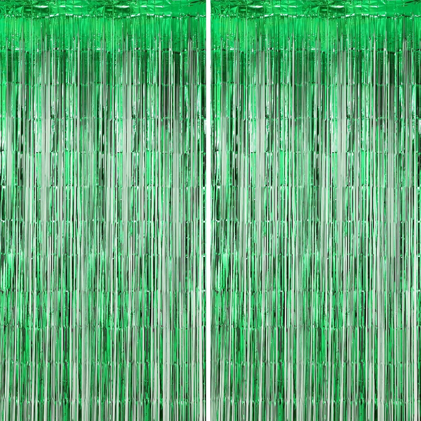 2 Pack Green Foil Fringe Backdrop Curtains, Tinsel Streamers Birthday Party Decorations, Fringe Backdrop for Graduation, Dinosaur Theme, Green Party