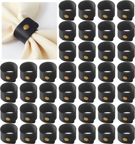 APTWOW 40PCS Leather Napkin Rings, Fall Thanksgiving Napkin Holder, Black Halloween Vintage Farmhouse Napkin Rings Bulk for Wedding Party Birthday Banquet Table Decoration and Daily Use