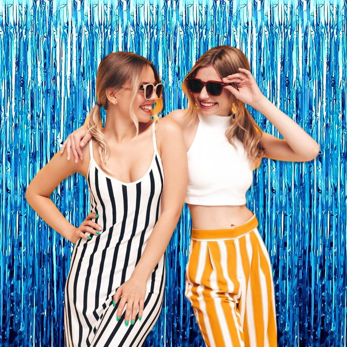 6 Pack Lake Blue Foil Fringe Curtains Backdrop, 3.28 x 8.2 Ft Metallic Streamers Tinsel Curtains Background for Photo Booth, Birthday, Weddings, Carnivals, Graduation, Themed Party Decorations