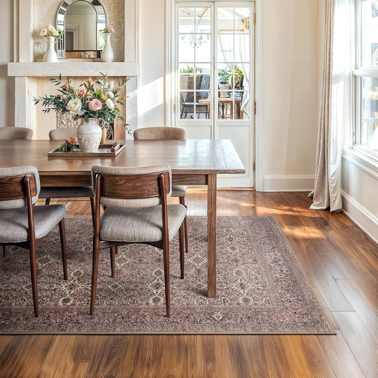 Bloom Rugs Washable Non-Slip 6' x 9' Rug - Beige Traditional Bordered Area Rug for Living Room, Bedroom, Dining Room, and Kitchen - Exact Size: 6' x 9'