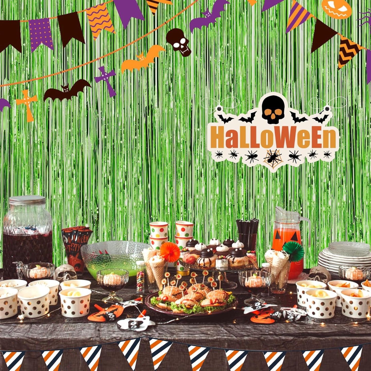 Grass Green Fringe Curtain Party Streamers 2Pack 3.3 x 8.3 Ft Foil Fringe Backdrop Curtains for Birthday Wedding Bridal Baby Shower Holiday Tinsel Streamers Green Party Decorations Door Streamer