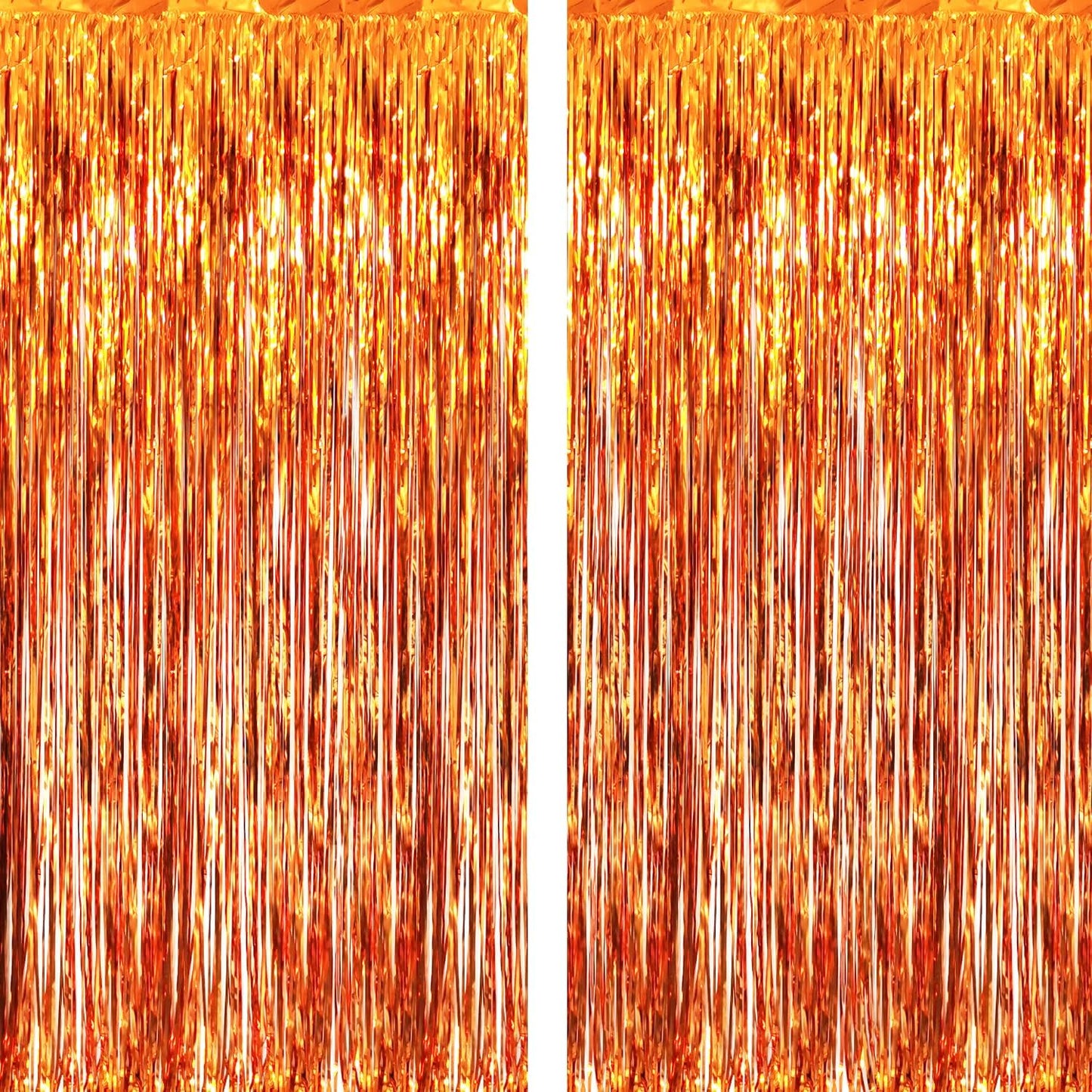 GOER 6.4 ft x 8.2 ft Metallic Tinsel Foil Fringe Curtains,Pack of 2 Party Streamer Backdrop for Birthday,Graduation Decorations and New Year Eve (Orange)