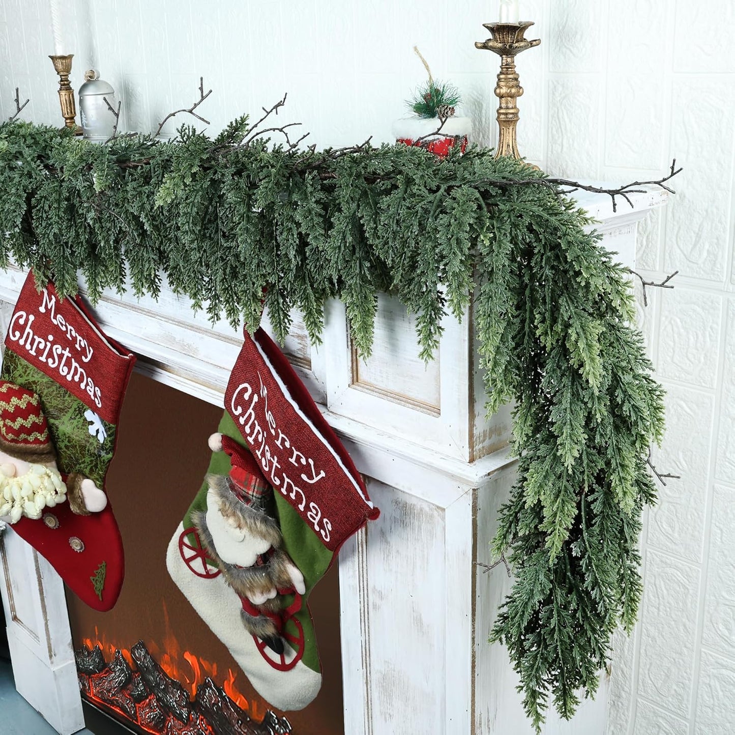 Realistic Christmas Garland for Mantle 16FT Real Touch Thick/Lush Artificial Cedar Garlands Christmas Decorations Indoor Christmas Garland for Stairs Railing Outdoor Table Holiday Decor Greenery