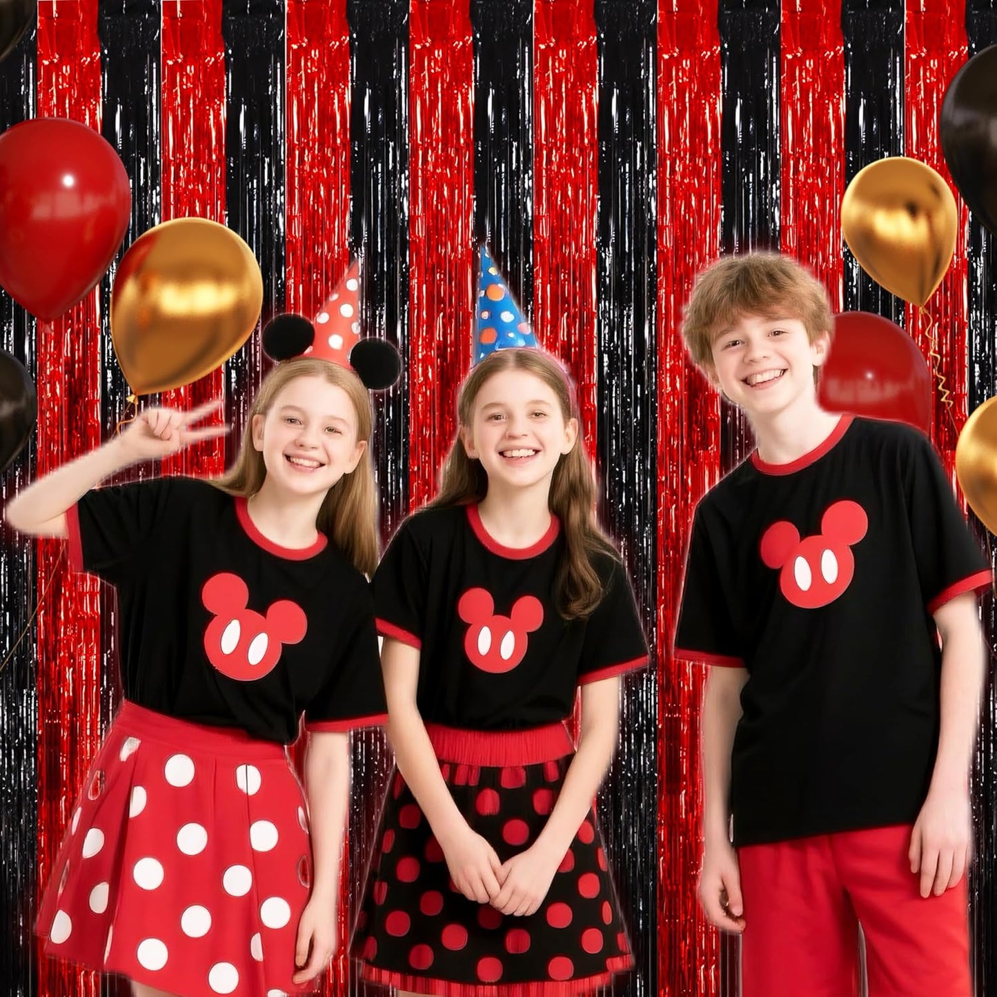 BEISHIDA Red Black Door Streamers Backdrop Foil Fringe Tinsel Party Streamers Curtains Photo Backdrop - 2Pcs for Birthday Graduation Bachelorette Halloween New Year Party Decoations