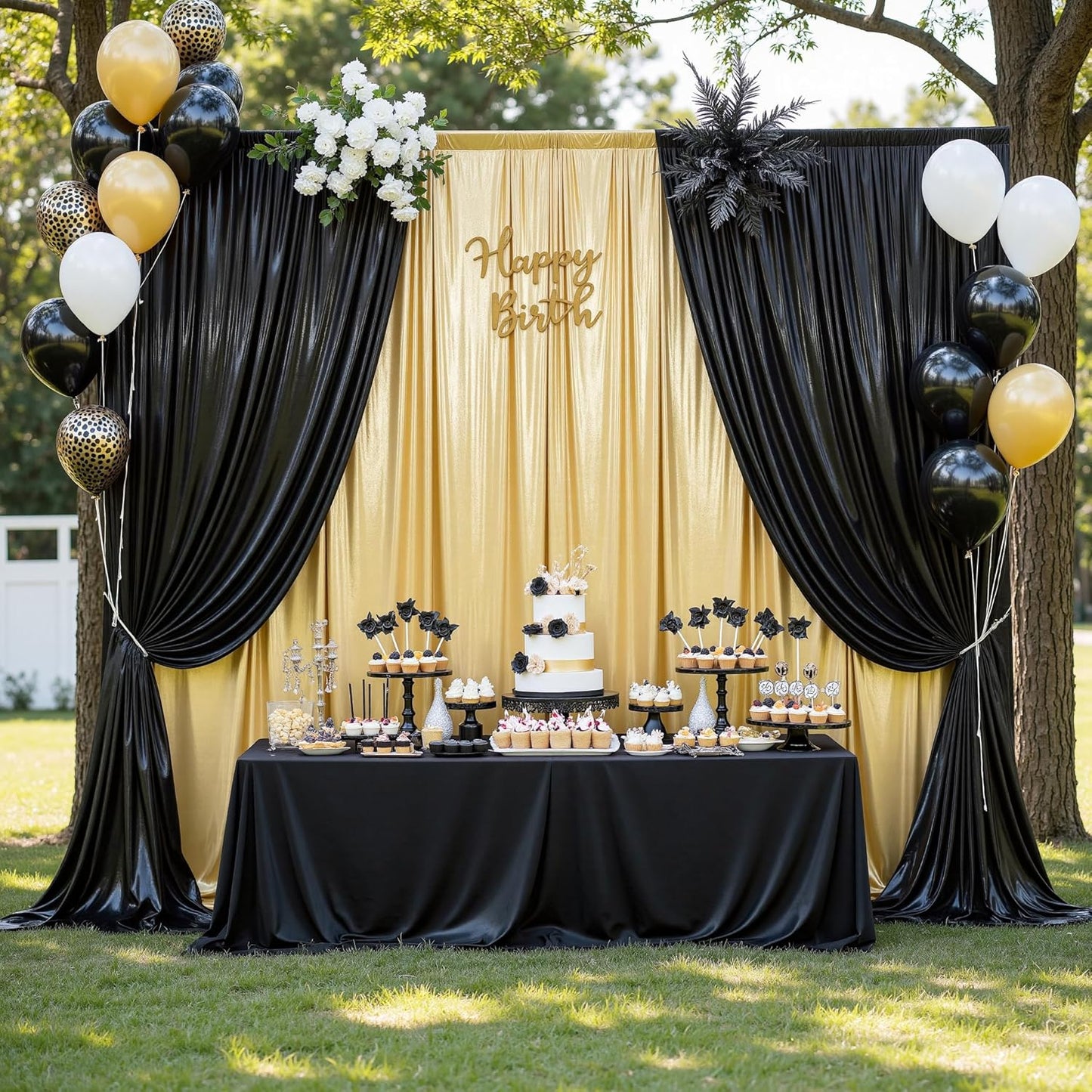 Outpain Thick 10 ft x 10 ft Black Sequin Backdrop Curtain for Parties, Wrinkle Free Glitter Photo Backdrop Drapes 2 Panels 5x10ft Black Back Drop Cloth for Wedding Christmas Photography Background