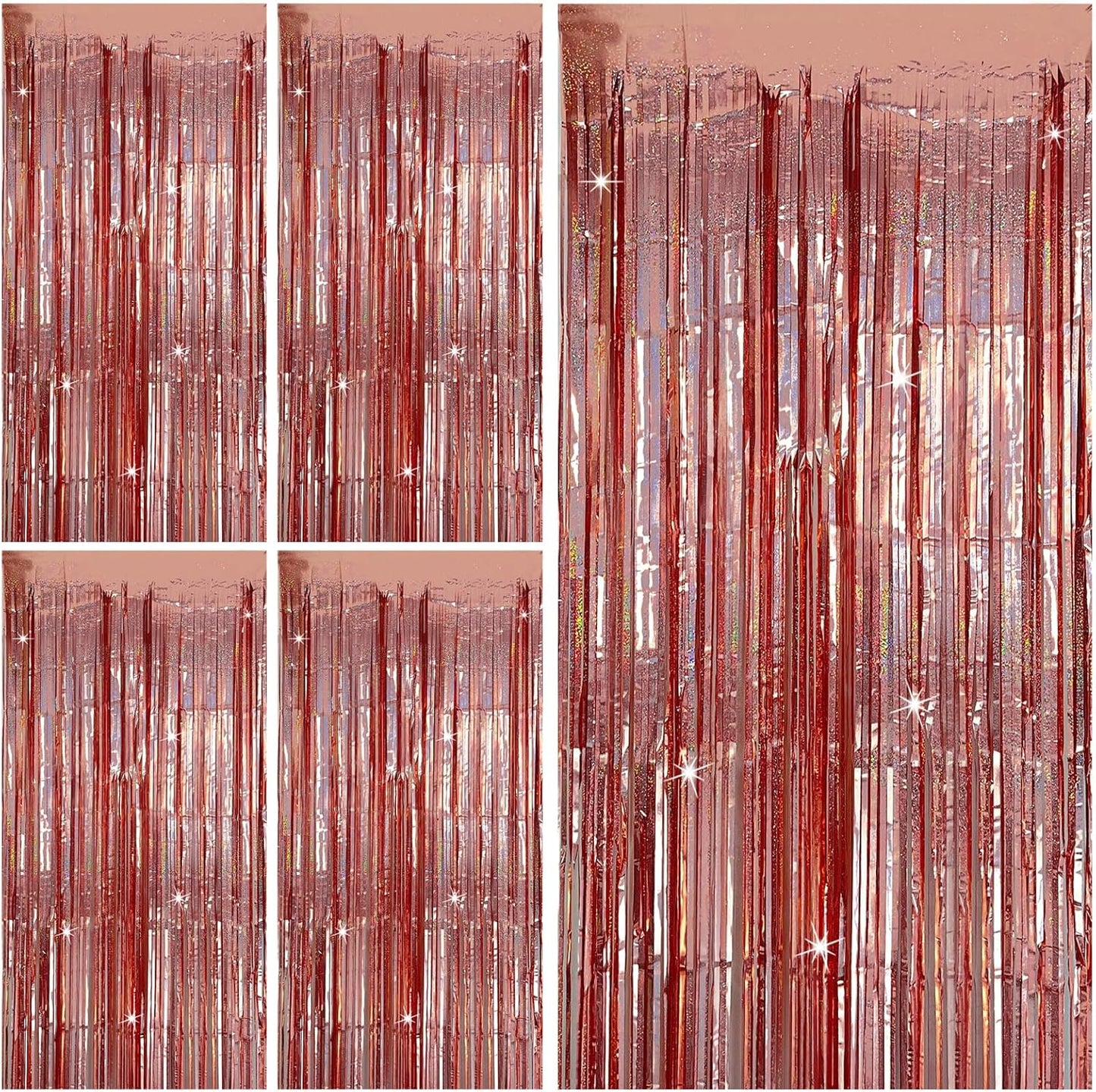 Tinsel Curtain Party Backdrop Rose Gold Birthday Decorations 5 Packs Glitter Foil Fringe Curtain Party Decor Streamers Photo Booth for Birthday Christmas Wedding Halloween Graduation Decorations