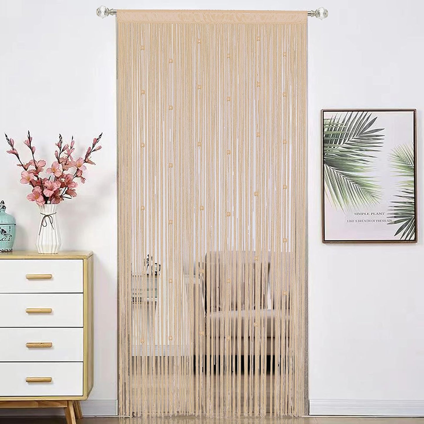 Beaded Doorway Curtain Door Beads Dense String Curtains Fringe Hippie Perfect for Wall Hanging Decor Room Divider Privacy Doors Window Closet Doorways Decorations (100x280cm,Beige)