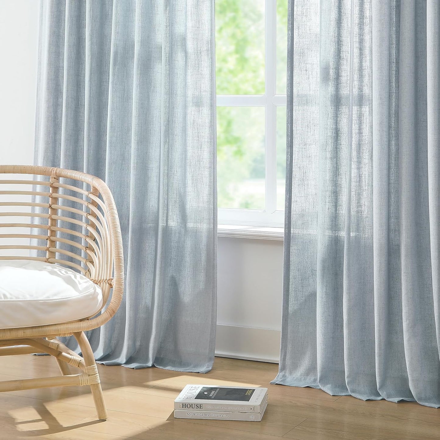 Vision Home Blue Grey Pinch Pleated Semi Sheer Curtains Textured Linen Blended Light Filtering Window Curtains 63 inch for Living Room Bedroom Pinch Pleat Drapes with Hooks 2 Panels 40" Wx63 L