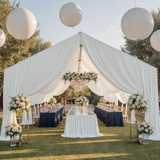 PartyVillage 20ftx40ft Ivory Ceiling Curtain for Wedding Parties – 4 Panels Wrinkle-Free 40 FT Long Tent Draping Curtains for Wedding, Birthday & Theme Parties, 40ft Height with Rod Pocket