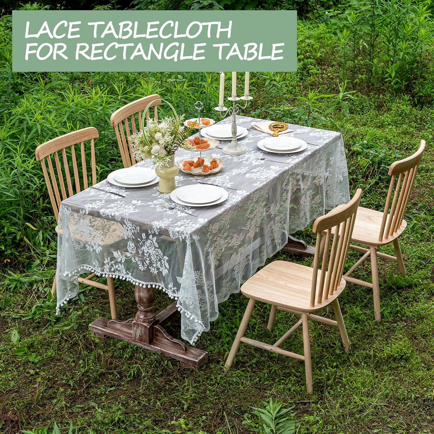 Jayla White Lace Tablecloth for Rectangular Tables, Vintage Style Wedding Table Cloths for Reception, Baby Shower, Birthday Party, Formal Dining, Dinner Parties 60 X 120 Inches