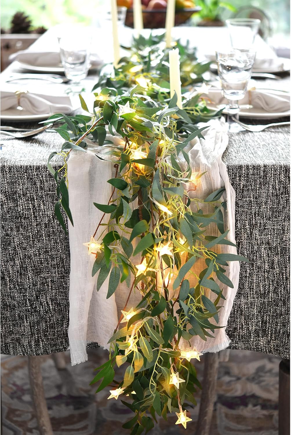 2 Mix Rustic Willow Garlands, Bendable Artificial Greenery Vine Leaves for Wedding Home Decoration with 33 Feet Star String Lights (Battery Operated) by FiveSeasonStuff