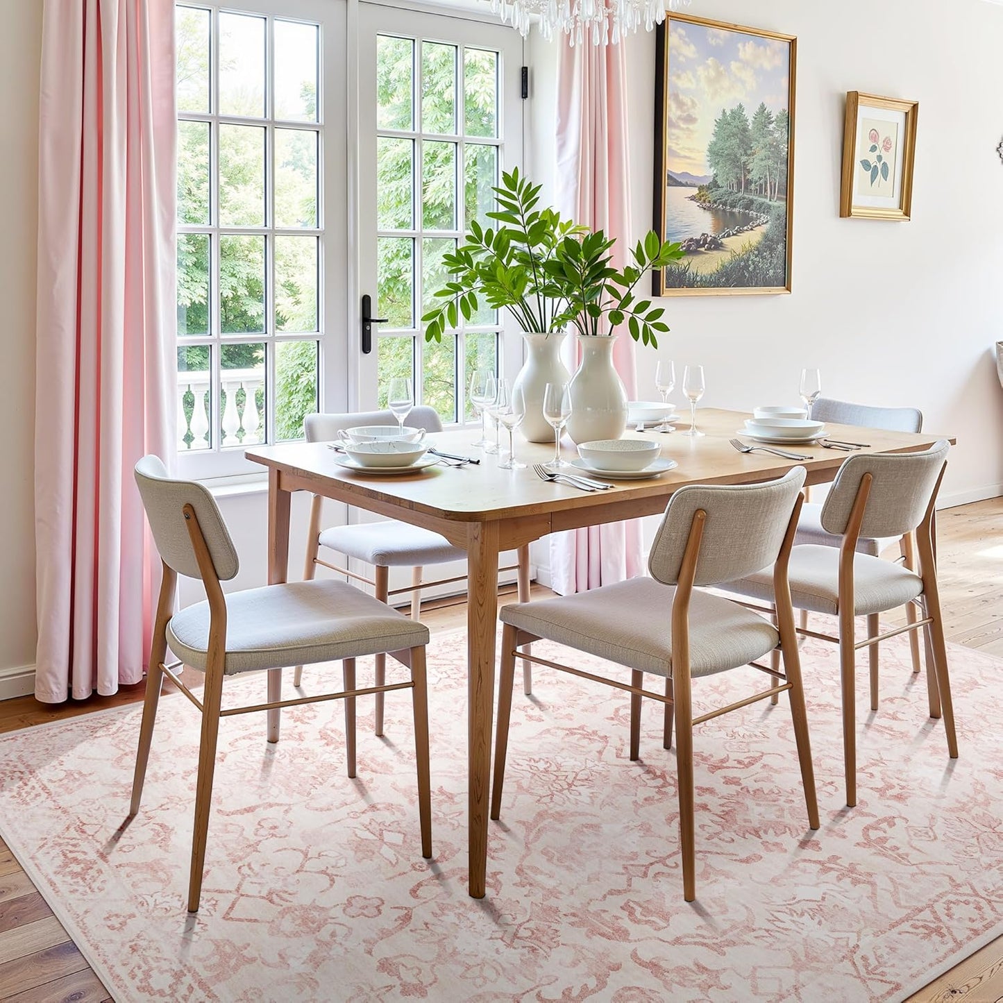 Pink Area Rugs 8x10 Rugs for Living Room, Traditional Washable Rugs for Bedroom Distressed Large Area Rug Living Room Rug Non Slip Rug Carpet for Dining Nursery