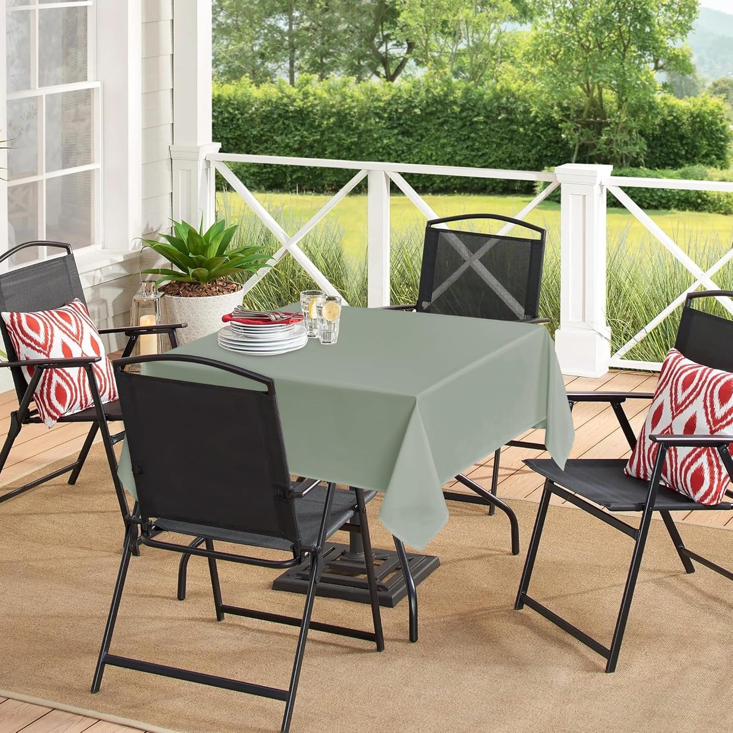 sancua Square Tablecloths 54x54 Inch - Sage Green Fabric Table Cloth for Square or Round Tables, Washable Polyester Table Cover for Dinner, Holiday Party, Decorative Display Tables