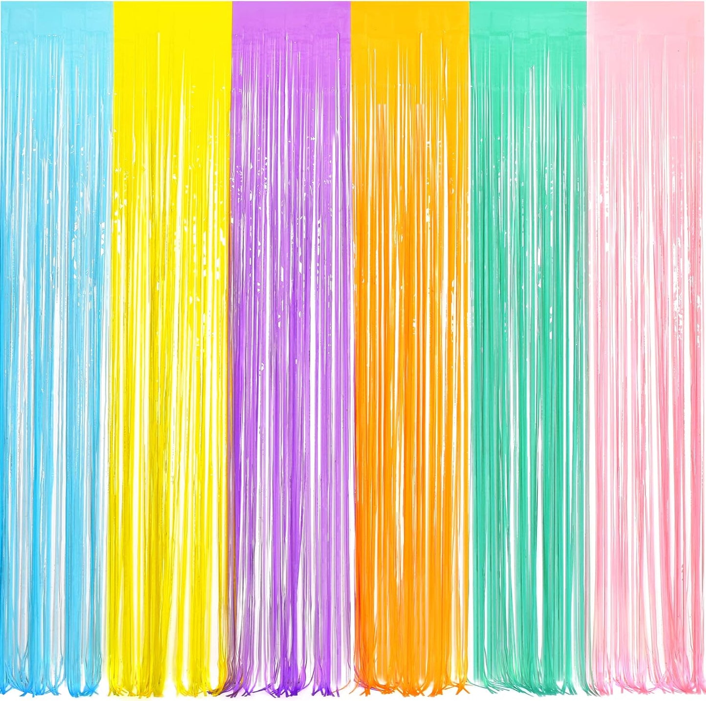 BRAVESHINE Tinsel Foil Fringe Curtains - 2Pcs 3.2x8.2ft Pastel Colourful Photo Backdrop for Sweet Birthdays Easter Bunny Bridal Shower Fairy Kids Candy Donut Party Decorations