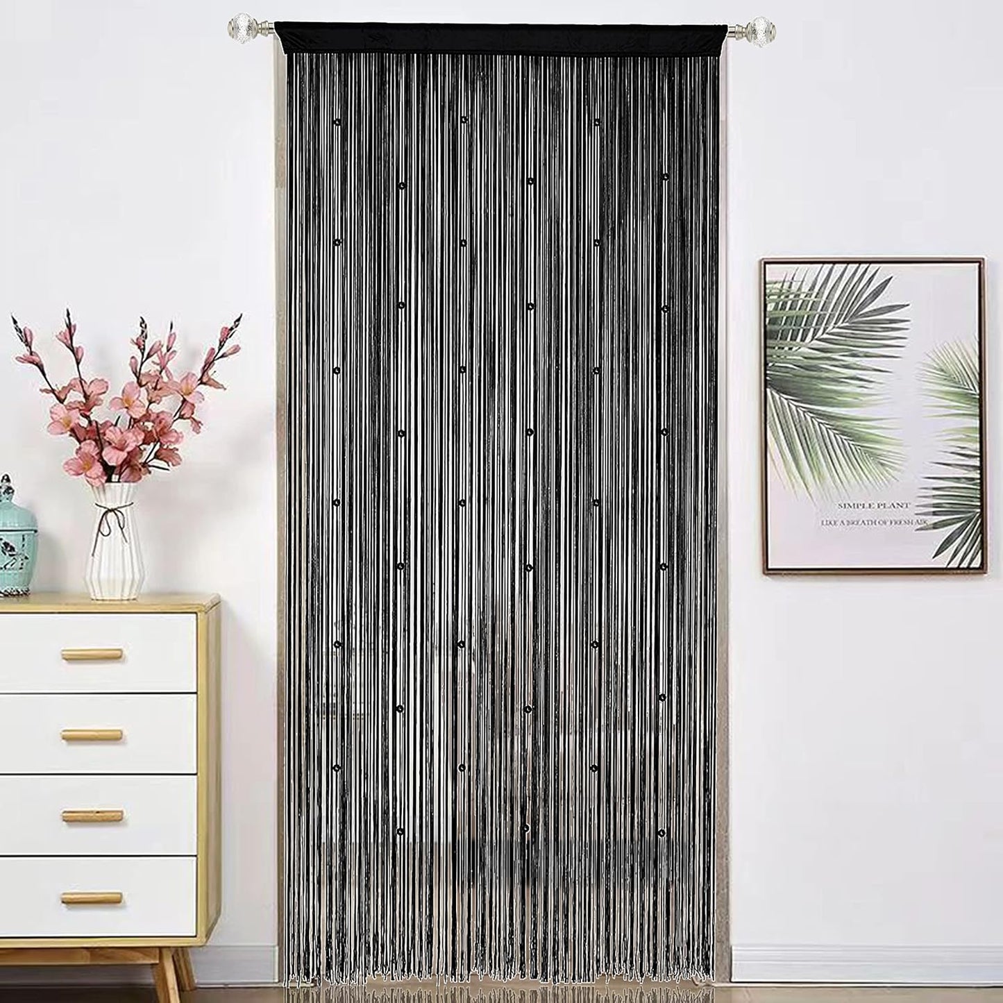Beaded Doorway Curtain Door Beads Dense String Curtains Fringe Hippie Perfect for Wall Hanging Decor Room Divider Privacy Doors Window Closet Doorways Decorations (100x280cm,Black)