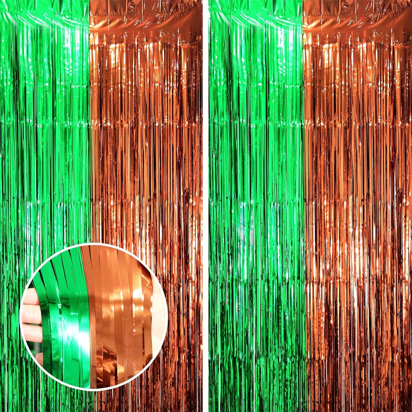 2 Pack Green and Brown Foil Fringe Backdrop Curtains, Tinsel Streamers Party Decorations, Fringe Backdrop, Door Shimmer for Super Bowl or Birthday Party