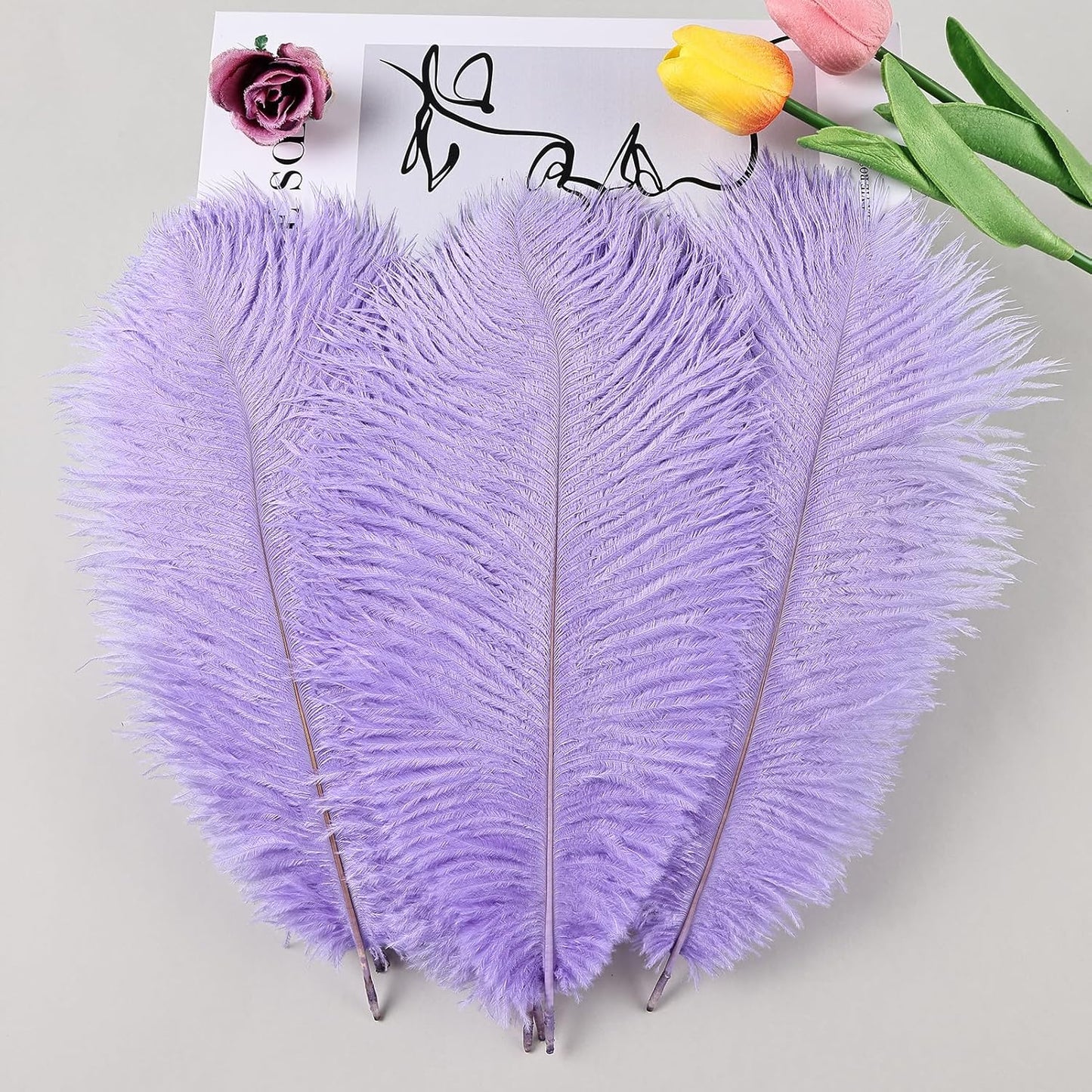 THARAHT Lavender Ostrich Feathers 24pcs Natural Bulk 10-12Inch 25cm-30cm for Crafts Wedding Party Centerpieces Easter Gatsbi and Decoration Feather