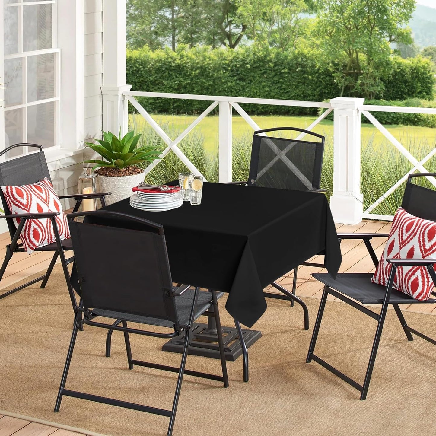 sancua Black Square Tablecloths 70x70 Inch - Fabric Table Cloth for Square or Round Tables, Washable Polyester Table Cover for Outdoor Party, Birthday, Decorative Display Tables