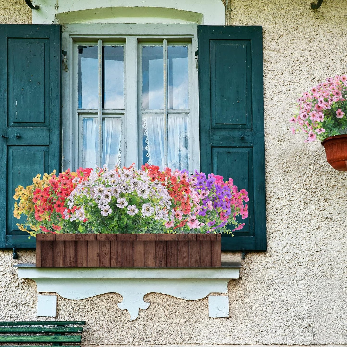 12 Bundles Artificial Flowers Outdoor UV Resistant Fake Plastic Plants Indoor Outside Hanging Plants Garden Porch Window Box Home Wedding Farmhouse Festive Shrub Decor (Purple)