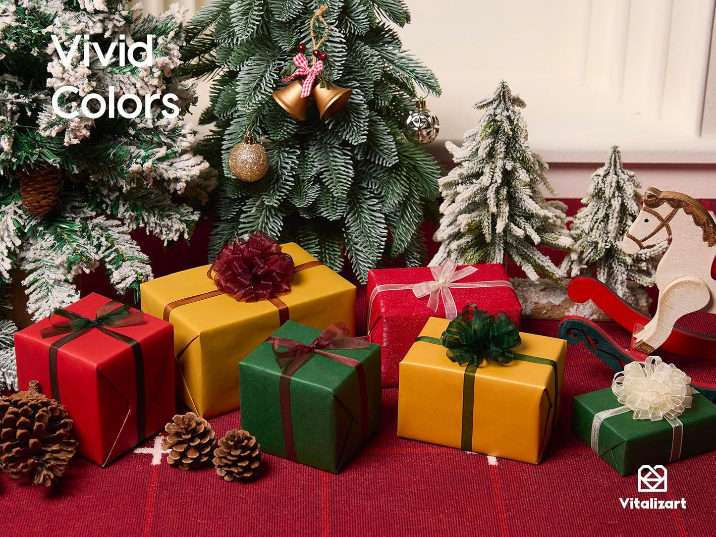 Vitalizart 3/8" x 30Yd Organza Ribbon Christmas Red Sheer Ribbons Set 10 Yd x 3 Rolls Handmade Eco-Friendly for Gift Wrapping Christmas Tree Crafts Bows Wedding Invitations Wreaths Wrap