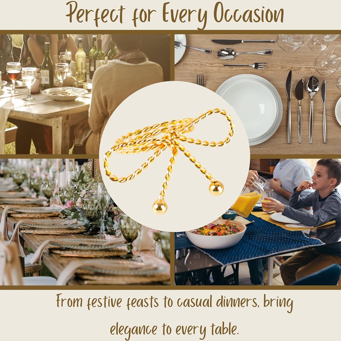 Heavy Duty Metal Napkin Ring Set of 12 - Elegant Napkin Ring with Sturdy Design - Handmade Napkin Holders for Wedding, Dinner, Parties, Dining Room, Family Gathering (Gold & Silver) - CLEENTABLE