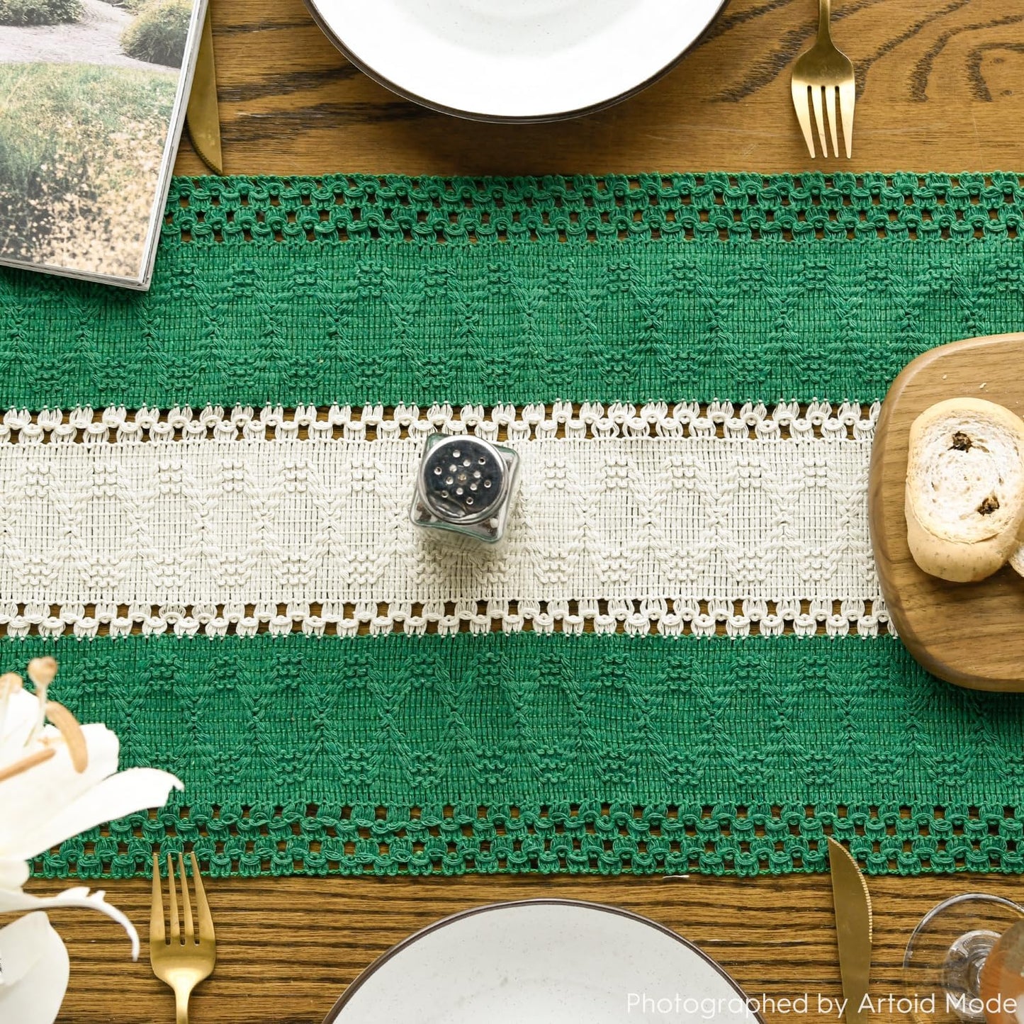 Artoid Mode Dark Green Farmhouse Rustic Table Runner, Seasonal Hollow Kitchen Dining Table Decoration for Home Party Decor 12x36 Inch