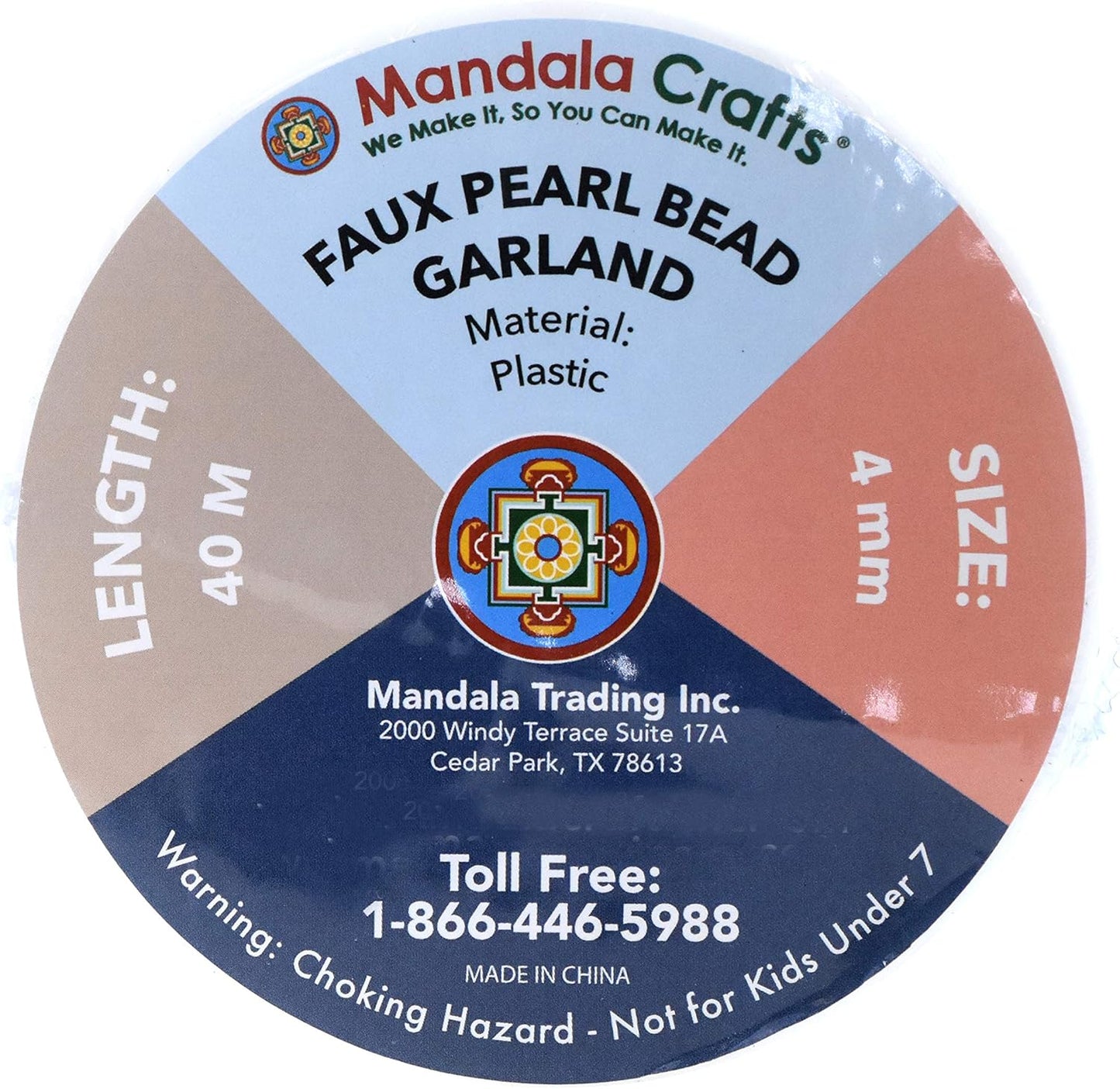 Mandala Crafts 4mm Faux White Pearl Beads Roll - 44 Yards Strand of Fake Pearls Chain Garlands Spool String for Christmas Tree, Wedding, Party, Vases, DIY Decoration