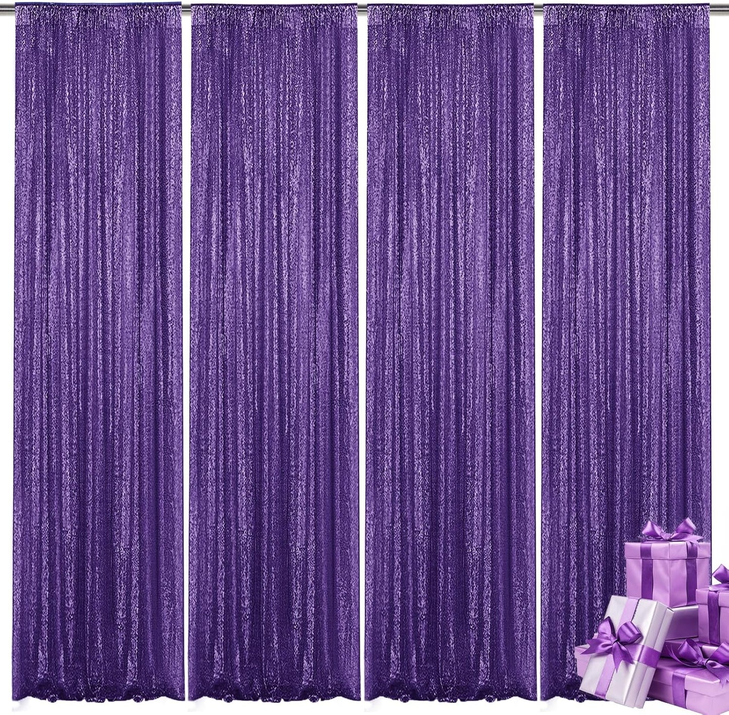 Purple Sequin Backdrop Curtain 4 Pieces 2FTx8FT Glitter Photography Backdrop for Party Wedding Birthday Christmas Decorations