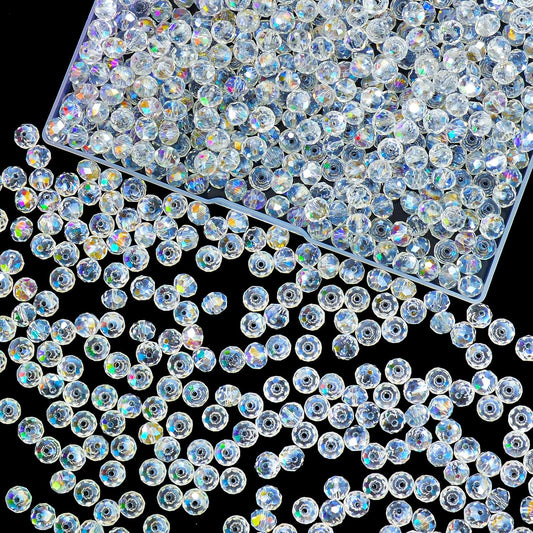 460Pcs 8mm Crystal Glass Beads for Jewelry Making Beads for Bracelets Necklace Pendants Making Supplies(White AB Color)