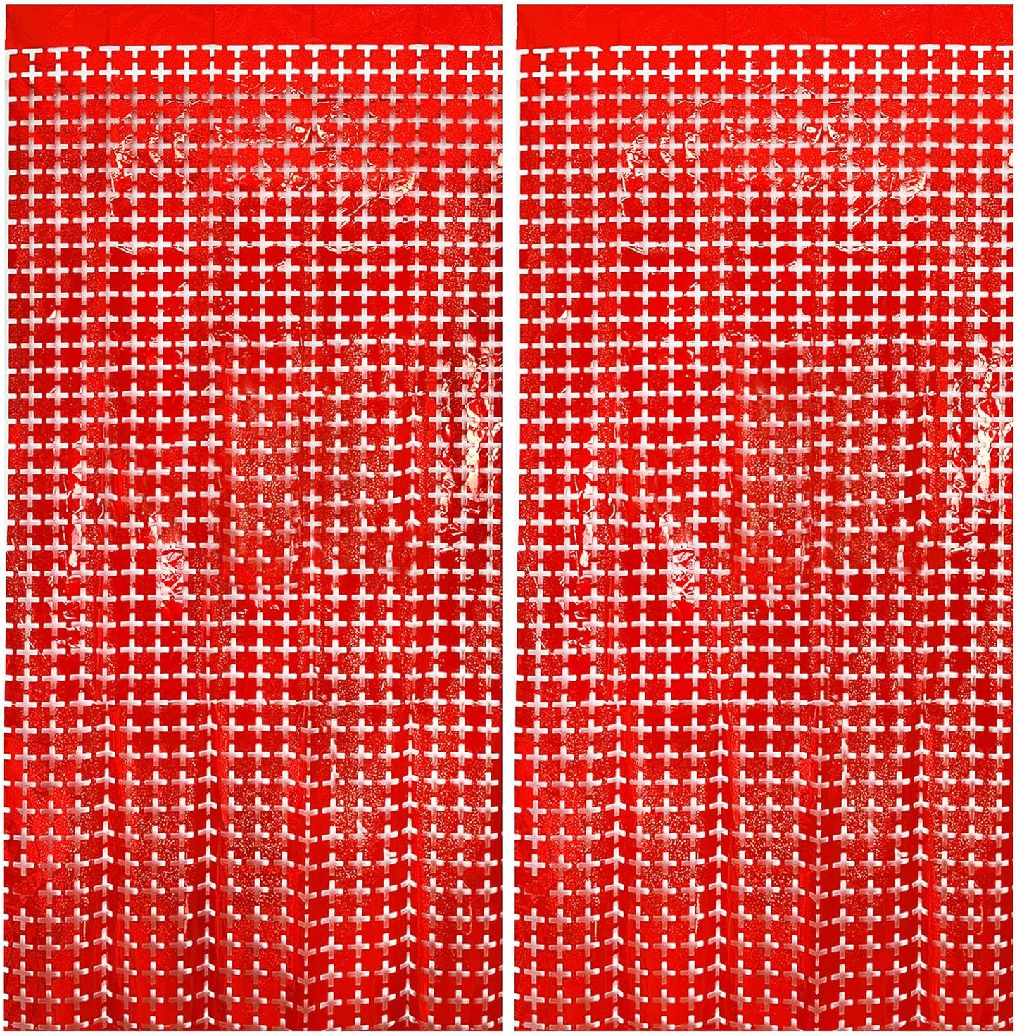 2 Pack Red Square Tinsel Party Backdrop Christmas Decorations Foil Fringe Backdrop Curtains Carnival Casino Theme Birthday New Year Holiday Celebration Bachelorette Party Decorations Supplies