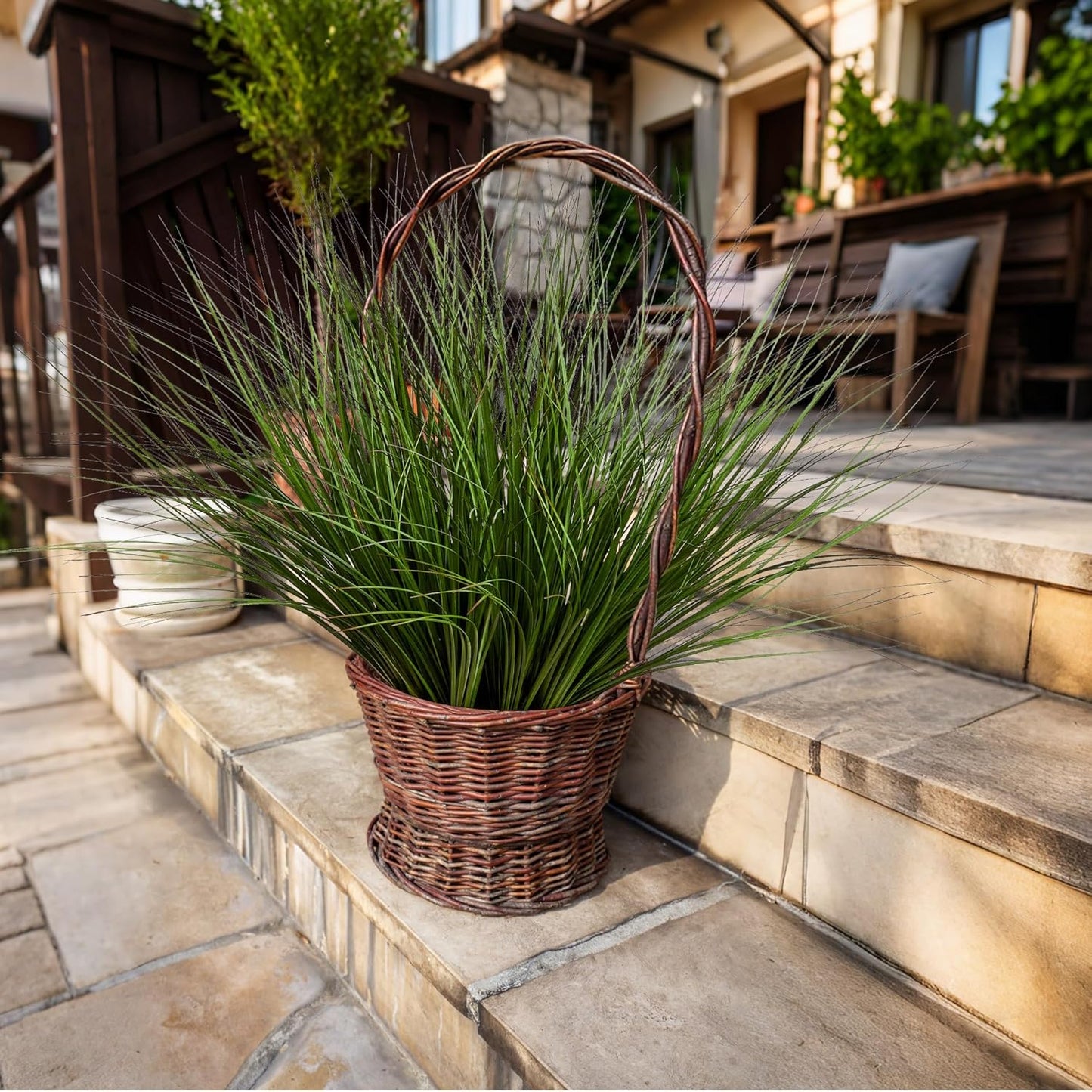 8PCS 17.3" Fake Plants Artificial Wheat Grass Greenery Plastic Plants Fake Grass Artificial Plants for Outdoor Decor Artificial Flower with Greenery Stems for Indoor Home Decoration