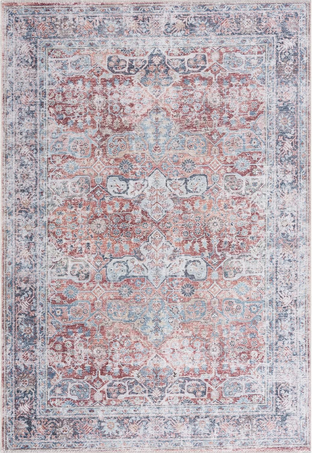 Bloom Rugs Caria Washable Non-Slip 9x12 Rug - Brick/Dark Blue Traditional Area Rug for Living Room, Bedroom, Dining Room, and Kitchen - Exact Size: 9' x 12'