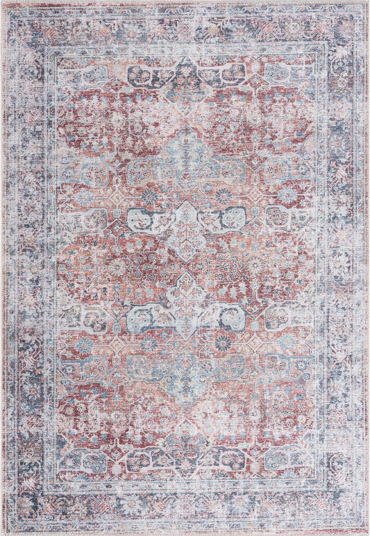Bloom Rugs Caria Washable Non-Slip 5x7 Rug - Brick/Dark Blue Traditional Area Rug for Living Room, Bedroom, Dining Room, and Kitchen - Exact Size: 5' x 7'
