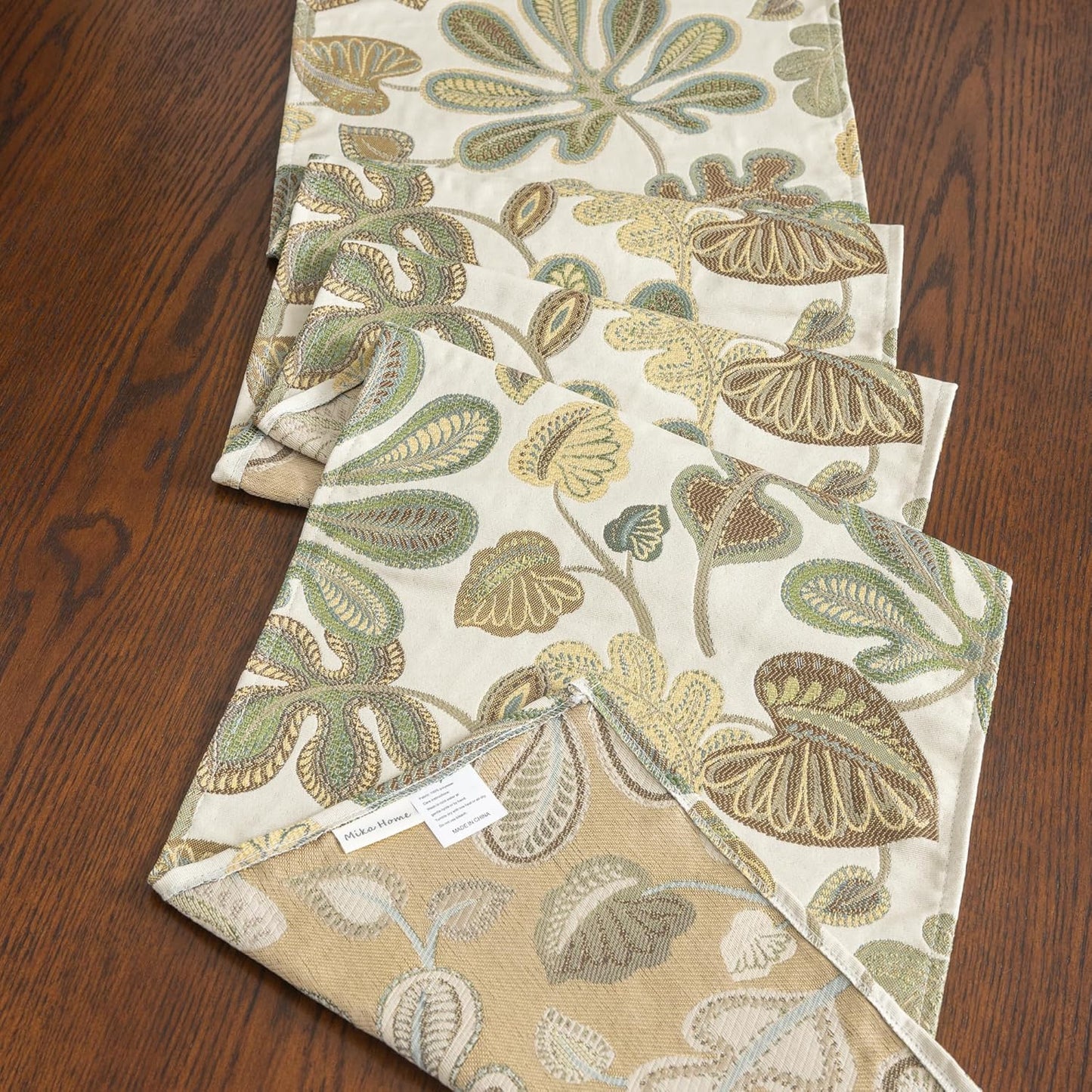 Mika Home Tropical Leaf Table Runner for Home Decor 13X90 Inches Green Brown Seasonal Dining Table Decoration for Home