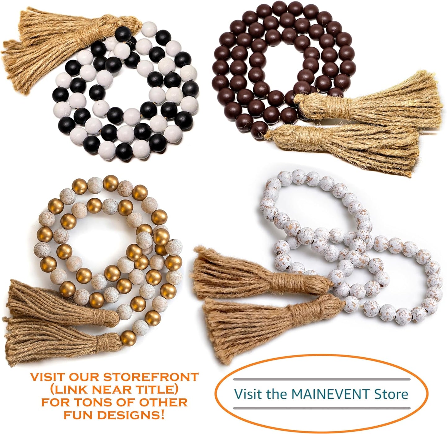 Wooden Bead Garland Decor, Farmhouse Boho Tassel Garland Wood Beads