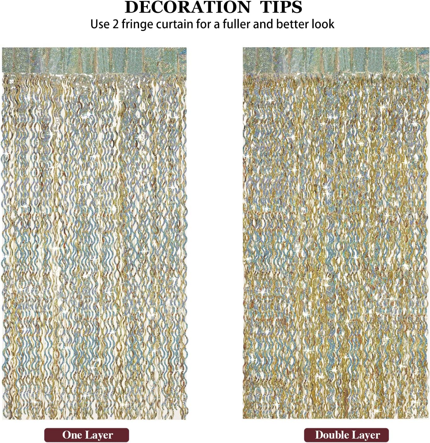 Champagne Gold Foil Fringe Backdrop - CYLMFC 3 Pack 3.3 ft x 6.6 ft Sparkle Tinsel Foil Fringe Backdrop Curtains for Birthday Anniversary Retirement Party Decorations