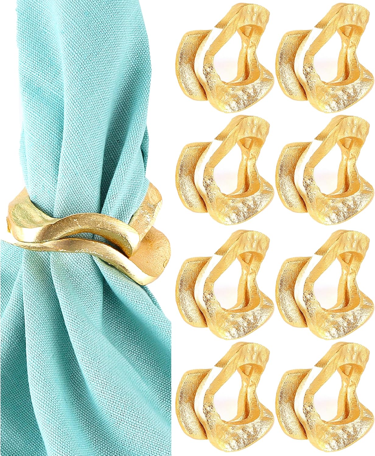 Golden Napkin Rings Set of 8 - Metal Lightweight Napkin Holders for Cloth Napkins Elegant Table Decor for Weddings, Dinners & Special Occasions-Durable & Reusable Serviette Rings - ALPHA Living HOME