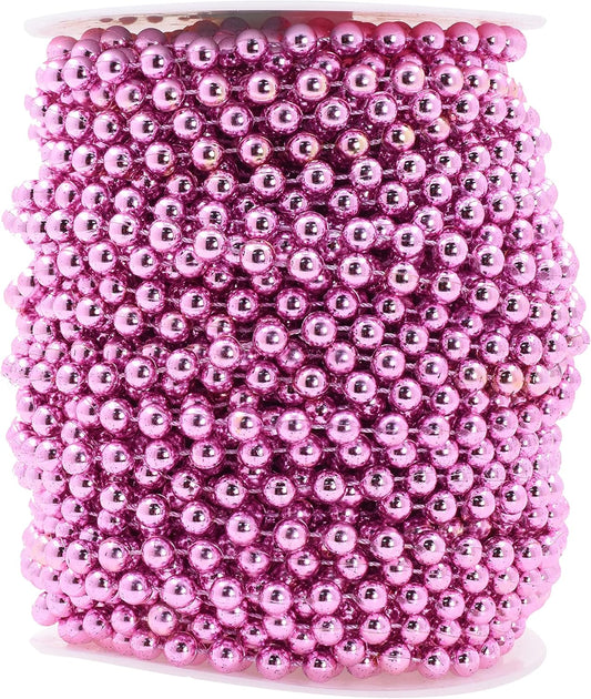 Mandala Crafts 6mm Faux Pink Pearl Beads Roll - 27 Yards Strand of Fake Pearls Chain Garlands Spool String for Christmas Tree, Wedding, Party, Vases, DIY Decoration