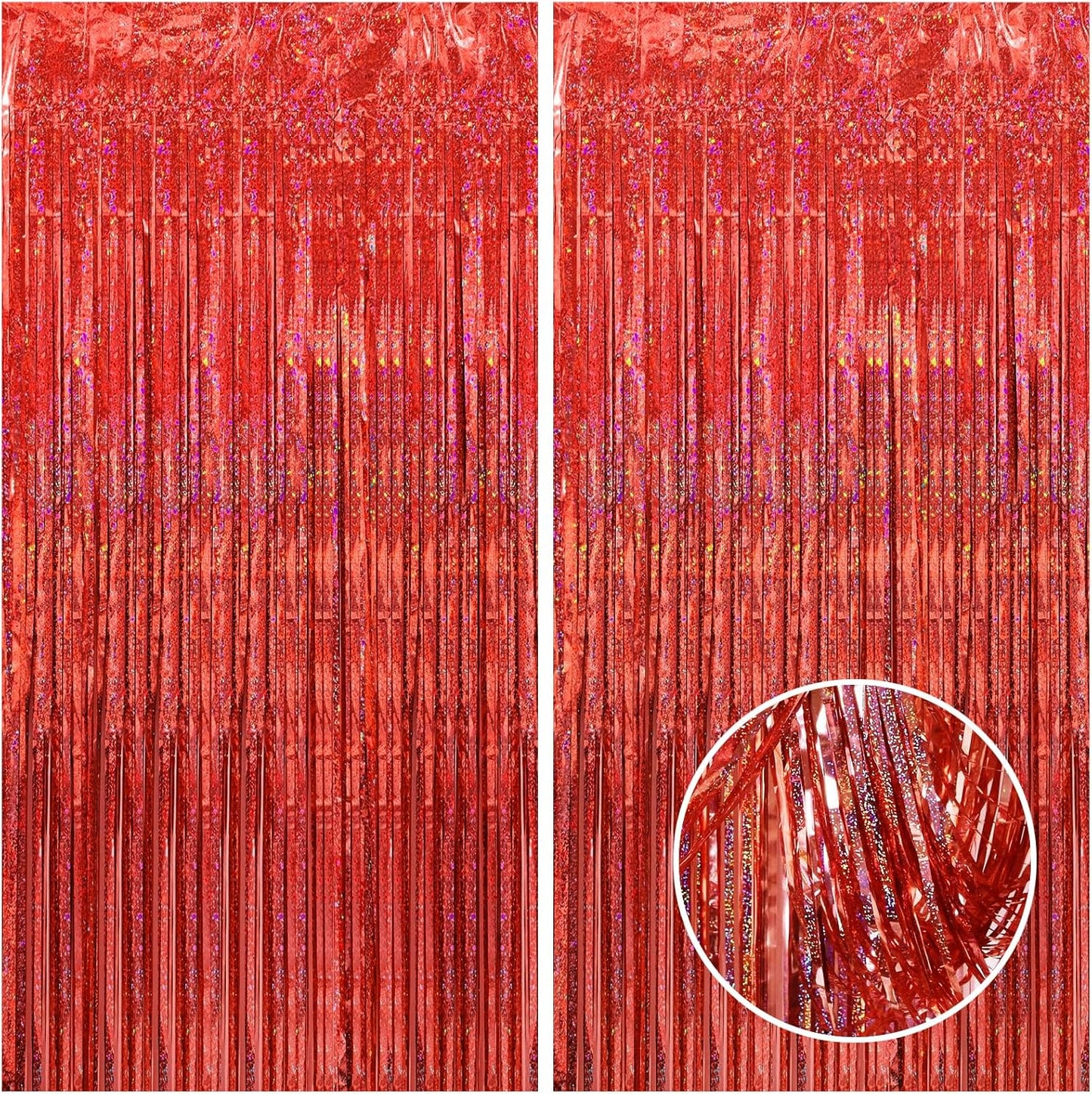 CANREVEL 2 Pack 3.3x8.2 Feet Laser Red Foil Fringe Backdrop Curtains, Glitter Tinsel Streamers Birthday Party Decorations, Fringe Backdrop for Stranger Theme Birthday Christmas Valentines Day Party