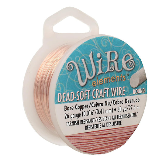 The Beadsmith Wire Elements Craft Wire – Tarnish Resistant, Soft Temper, Round, Bare Copper Color – 0.41mm, 26 Gauge, 30 Yard Spool – Jewelry Making, Wire Wrapping, Floral, & Other DIY Crafts