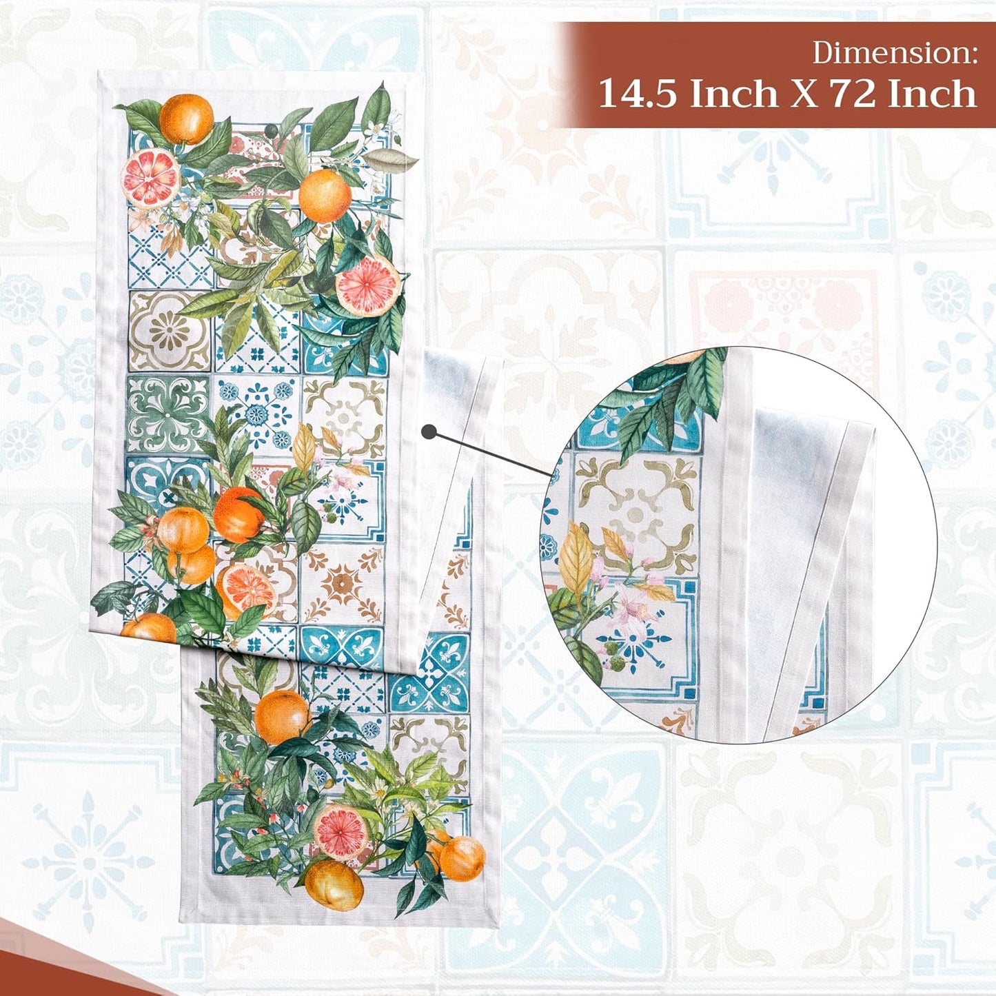 Maison d' Hermine Table Runner 100% Cotton Single Layer Table Runners 72 inches Long Decorative for Home Kitchen Dining Party Baby Shower Wedding Bridal Shower Spring Summer (Agrume, 14.50" x 72")
