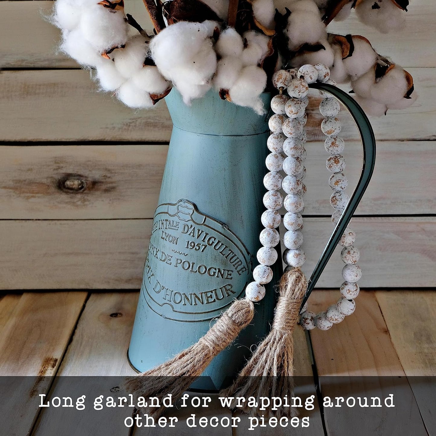 Farmhouse Wood Bead Garland Set of 2 with Tassels - Decorative Home Boho Beads