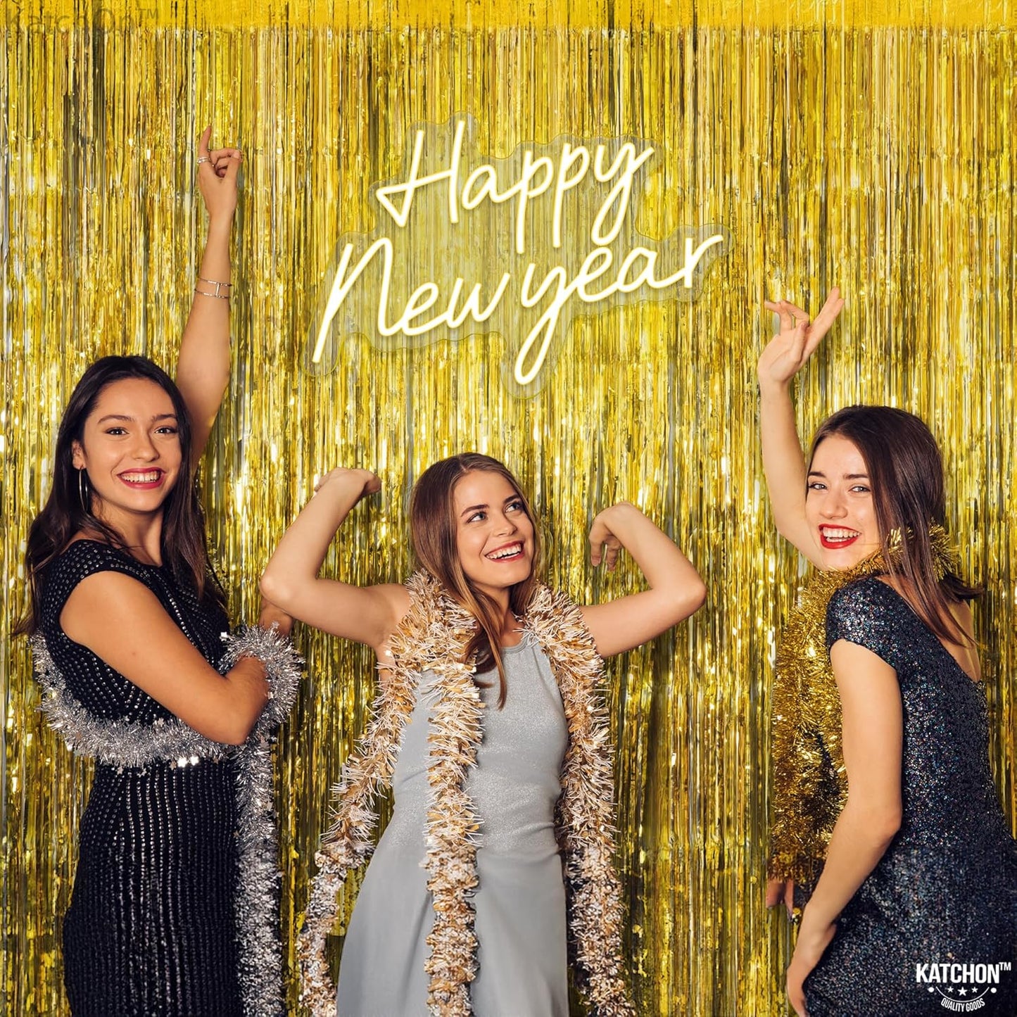 KatchOn, Gold Backdrop Curtain - 2 Pcs | Foil Fringe Curtain for 50th Birthday Decorations | Gold Streamers for New Years, Casino, Bachelorette, 50th Anniversary Decorations