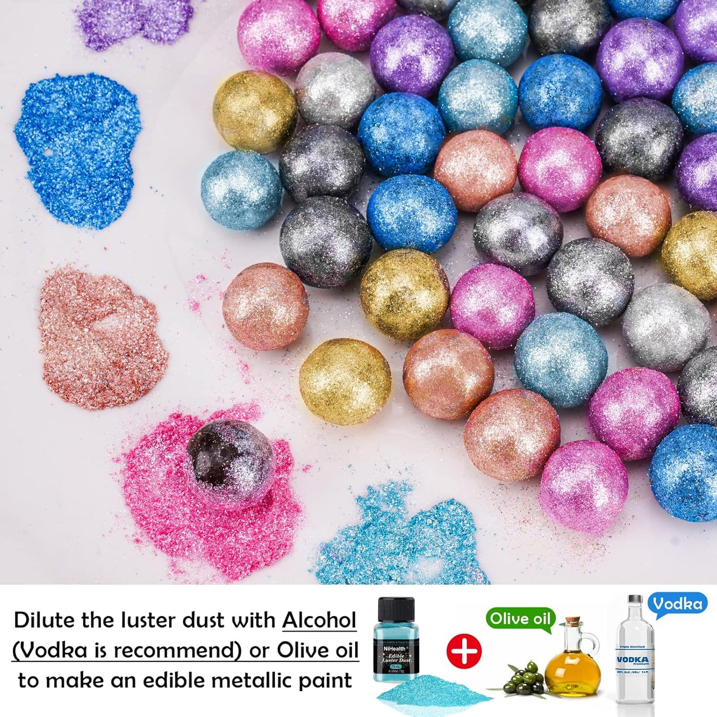 NiHome Edible Food-Grade Glitter Powder Glimmer Luster Dust Metallic Fancy Food Decorating Sprinkle Glimmery Dust for Drink Wine Beverage Cake Bakery Vegan Allergen-Free (Teal, 0.35oz/10g)