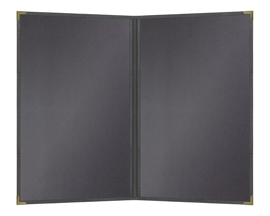 Goodsmart Pajco Style Restaurant Menu Covers – Pack of 10, Side-Loading Menu Holders, Single Stitched Edge, Clear Vinyl Menu Sleeves, Leatherette Trim, Gold Corners, Black, 2 View (8.5" x 14")