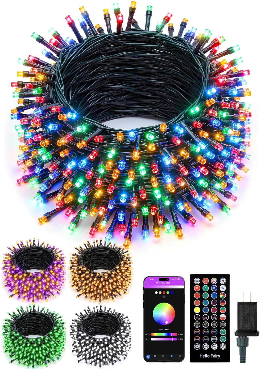 Minetom LED Color Changing Smart RGB Christmas Tree Lights, 33ft 100LED String Lights, 16 Milion Adjustable Colors Fairy Lights with Remote & Timer & Memory Function for Xmas Tree Holiday Party