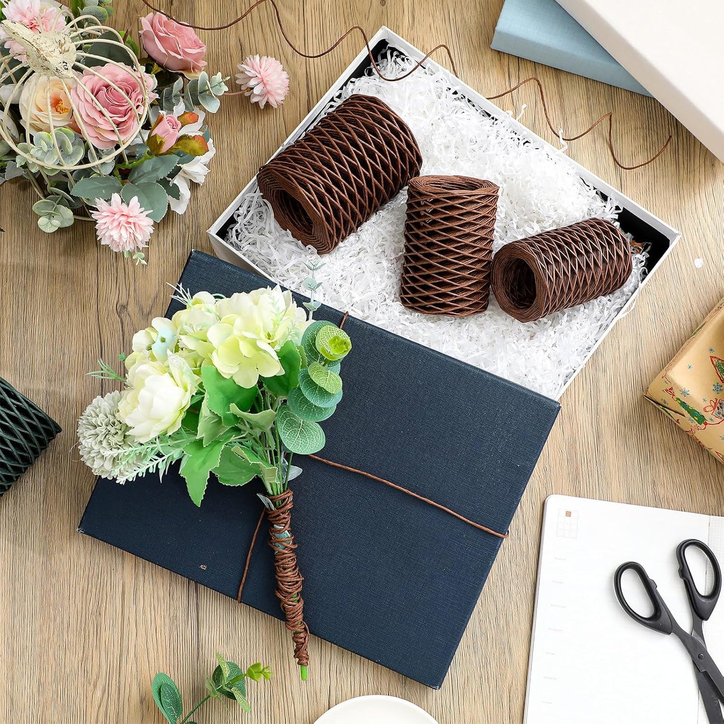 3 Roll 164 Feet Floral Wire Rustic Vine Bind Wire, Three Different Sizes for Flower Bouquets, Wreath Making, Gift Wrapping, and DIY Craft Projects (Dark Brown)