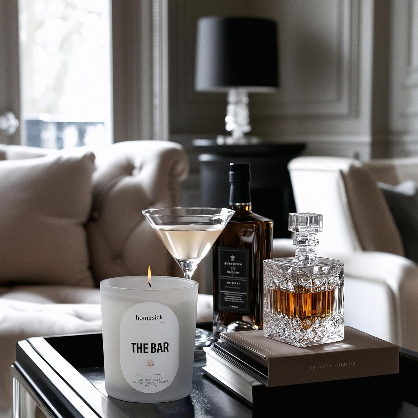 Homesick The Bar Scented Candle – 13 oz Soy Wax Candle with Organic Cotton Wick, 60–80 Hour Burn, Bourbon Vanilla Cedarwood Leather Scent, Reusable Glass Jar, Wedding & Engagement Gifts for Couples